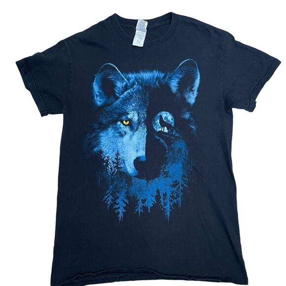 Gildan howling Wolf graphic black short sleeve cotton unisex tee size small - Picture 1 of 7
